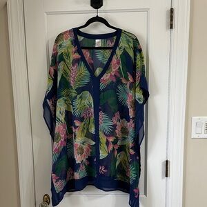 Merona Navy Tropical Floral Sheer Swim Cover-Up
